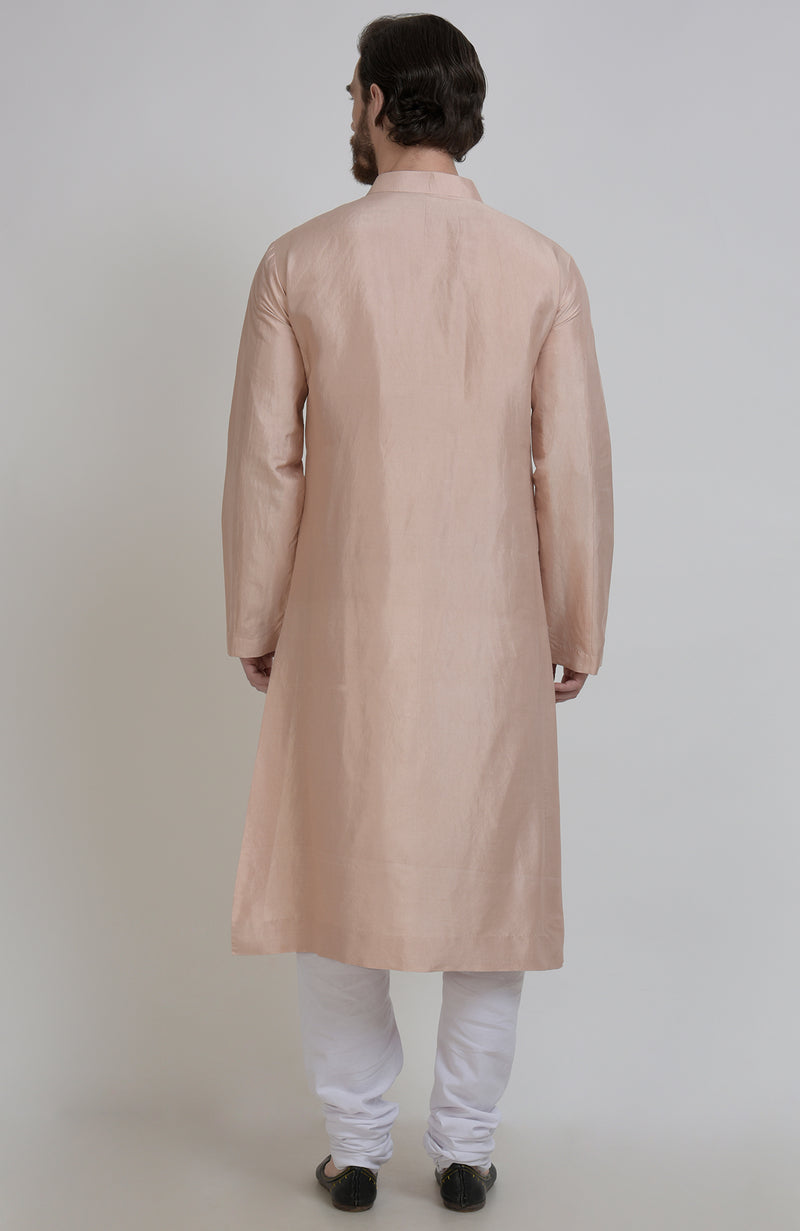 Oyster Pink Silk Kurta With Embroidered Placket Detail