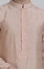 Oyster Pink Silk Kurta With Embroidered Placket Detail