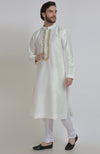 Ivory Silk Kurta With Gold Tilla Embroidered Placket Detail