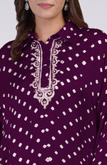 Plum Handcrafted Bandhej Embroidered Co-Ord Set