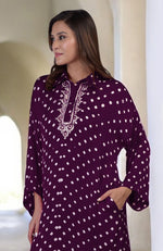 Plum Handcrafted Bandhej Embroidered Co-Ord Set