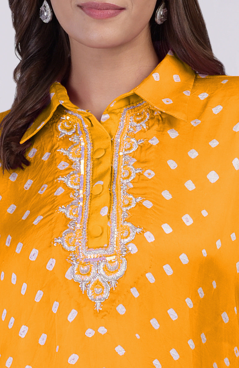 Turmeric Yellow Handcrafted Bandhej Embroidered Co-Ord Set