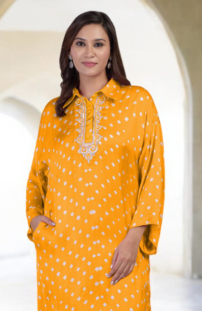 Turmeric Yellow Handcrafted Bandhej Embroidered Co-Ord Set