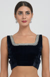 Midnight Blue Kashmiri Silver Tilla Aari Embroidered Velvet Saree