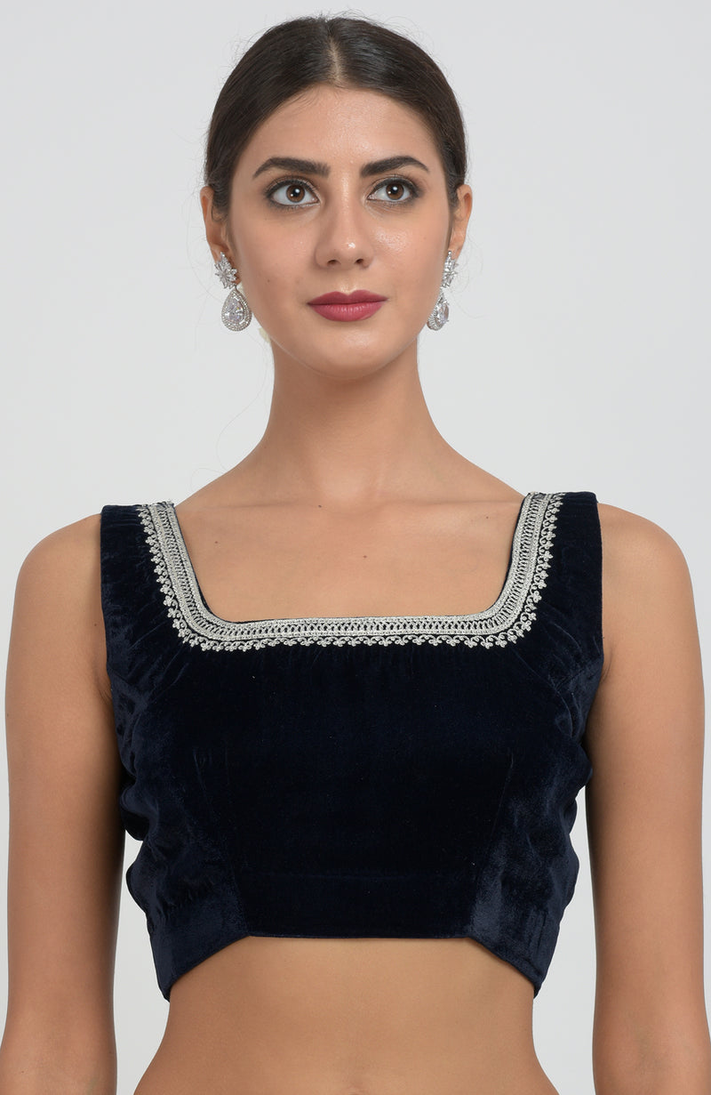 Midnight Blue Kashmiri Silver Tilla Aari Embroidered Velvet Saree
