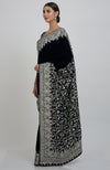 Midnight Blue Kashmiri Silver Tilla Aari Embroidered Velvet Saree
