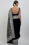 Midnight Blue Kashmiri Silver Tilla Aari Embroidered Velvet Saree