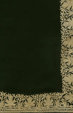 Bottle Green Kashmiri Tilla Aari Embroidered Pure Crepe Saree