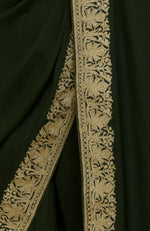 Bottle Green Kashmiri Tilla Aari Embroidered Pure Crepe Saree