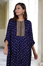Navy Blue Handcrafted Bandhej Embroidered Co-Ord Set