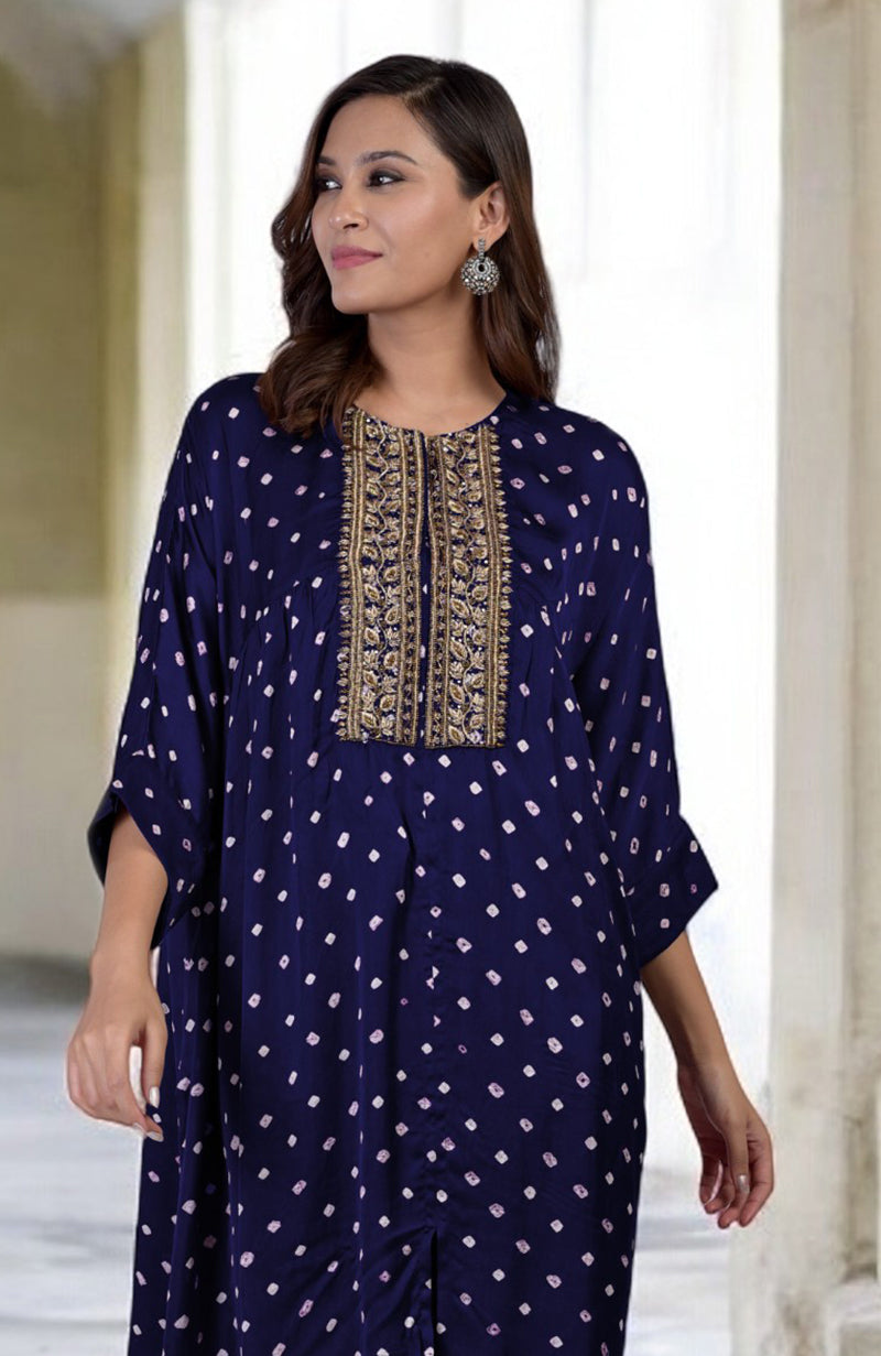 Navy Blue Handcrafted Bandhej Embroidered Co-Ord Set