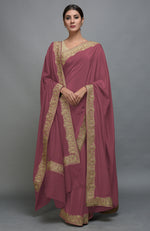 China Rose Kashmiri Tilla Aari Embroidered Saree & Pashmina Shawl Set