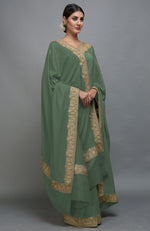 Navy Blue Kashmiri Tilla Aari Embroidered Saree & Pashmina Shawl Set