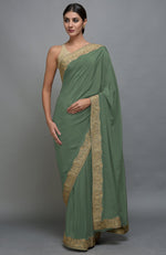 China Rose Kashmiri Tilla Aari Embroidered Pure Crepe Saree