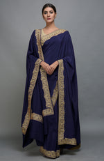 China Rose Kashmiri Tilla Aari Embroidered Saree & Pashmina Shawl Set