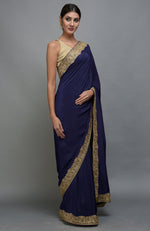 China Rose Kashmiri Tilla Aari Embroidered Pure Crepe Saree