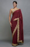 China Rose Kashmiri Tilla Aari Embroidered Pure Crepe Saree