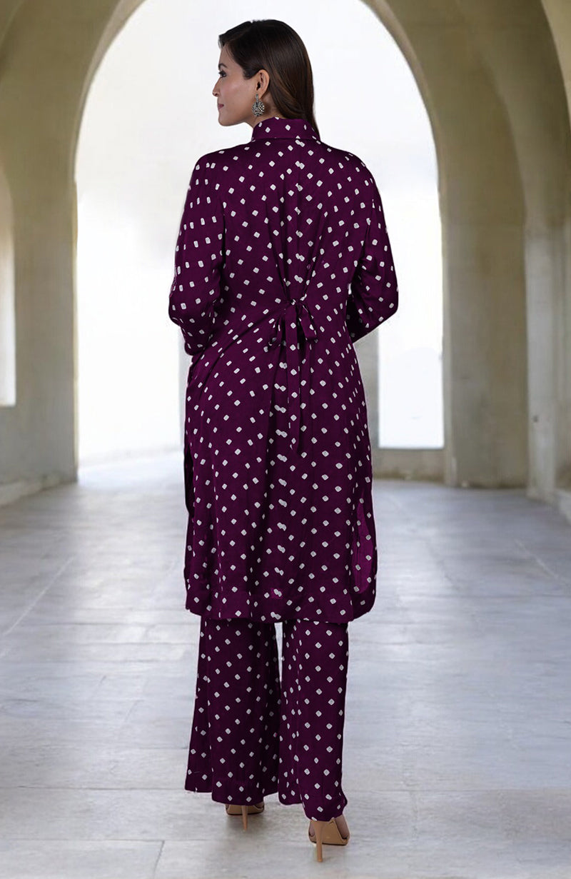Plum Handcrafted Bandhej Embroidered Co-Ord Set