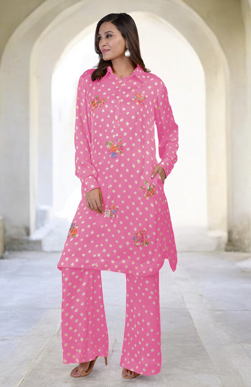 Turmeric Yellow Handcrafted Bandhej Embroidered Co-Ord Set