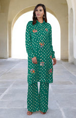 Emerald Green Handcrafted Bandhej Embroidered Co-Ord Set