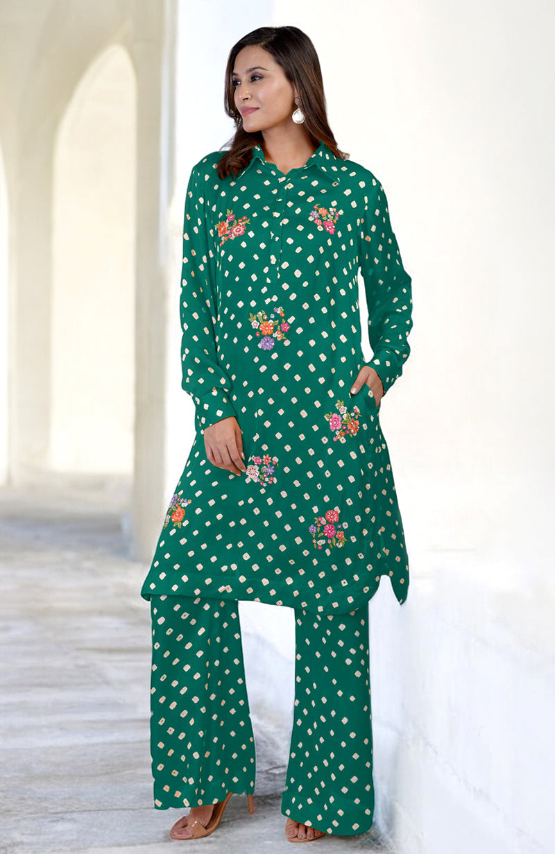 Turmeric Yellow Handcrafted Bandhej Embroidered Co-Ord Set