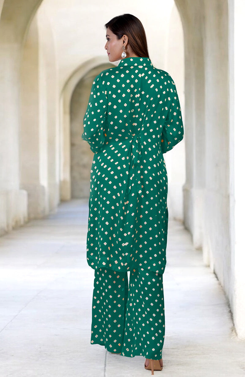 Emerald Green Handcrafted Bandhej Embroidered Co-Ord Set