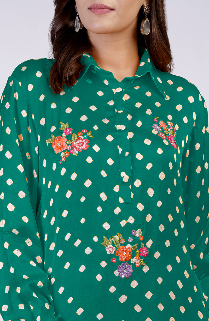 Emerald Green Handcrafted Bandhej Embroidered Co-Ord Set