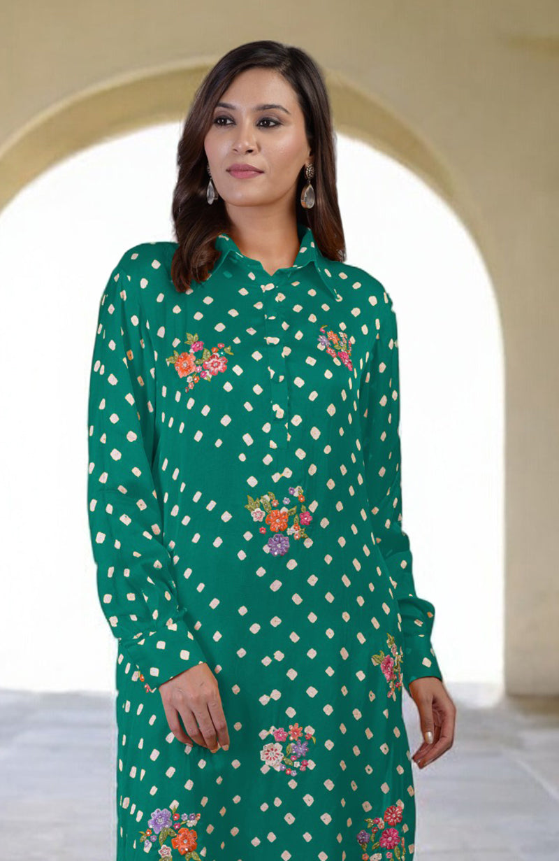 Emerald Green Handcrafted Bandhej Embroidered Co-Ord Set