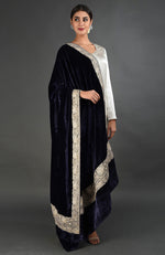 Midnight Blue Kashmiri Tilla Embroidered Dupatta Shawl