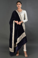 Midnight Blue Kashmiri Tilla Embroidered Dupatta Shawl