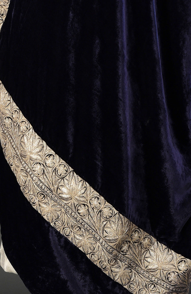 Midnight Blue Kashmiri Tilla Embroidered Dupatta Shawl