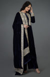 Midnight Blue Silk-Velvet Kashmiri Tilla Embroidered Suit