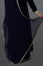Midnight Blue Silk-Velvet Kashmiri Tilla Embroidered Suit