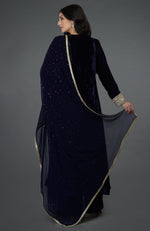 Midnight Blue Silk-Velvet Kashmiri Tilla Embroidered Suit