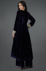 Midnight Blue Silk-Velvet Kashmiri Tilla Embroidered Suit