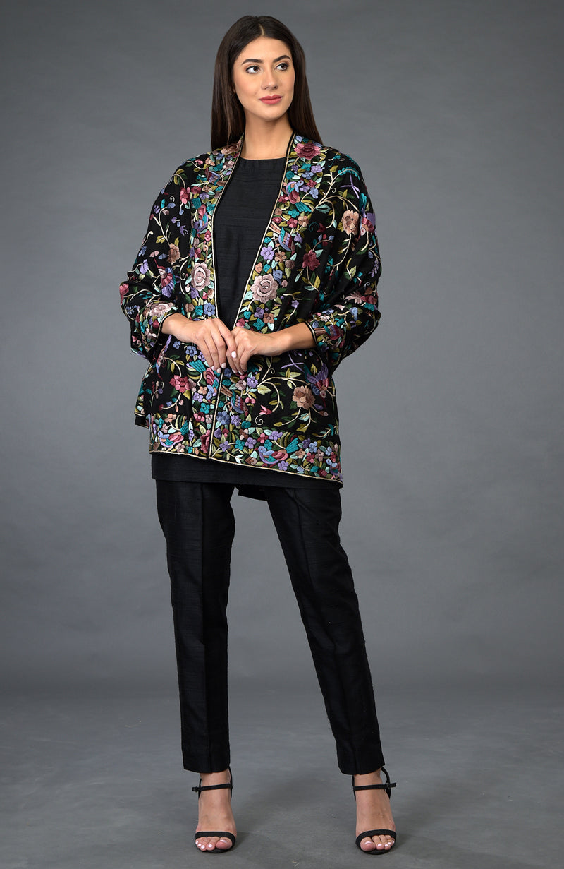 Black Parsi Gara Pure Pashmina Shawl