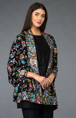 Black Parsi Gara Pure Pashmina Shawl