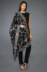 Black Parsi Gara Pure Pashmina Shawl