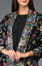 Black Parsi Gara Pure Pashmina Shawl