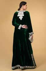 Emerald Green- Silver Kashmir Embroidered Kaftan
