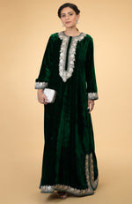 Emerald Green- Silver Kashmir Embroidered Kaftan