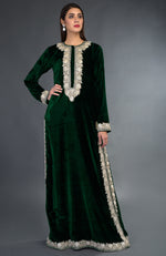 Kashmir Inspired Silver Tilla Embroidered Emerald Green Suit