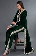 Kashmir Inspired Silver Tilla Embroidered Emerald Green Suit