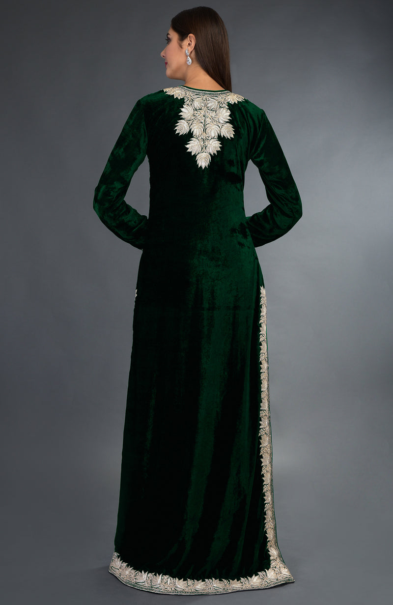 Kashmir Inspired Silver Tilla Embroidered Emerald Green Suit