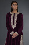 Kashmir Inspired Silver Tilla Embroidered Plum Suit