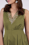Green Moss Gold Tilla Hand Embroidered Jumpsuit