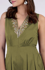 Green Moss Gold Tilla Hand Embroidered Jumpsuit
