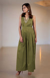 Green Moss Gold Tilla Hand Embroidered Jumpsuit