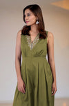 Green Moss Gold Tilla Hand Embroidered Jumpsuit