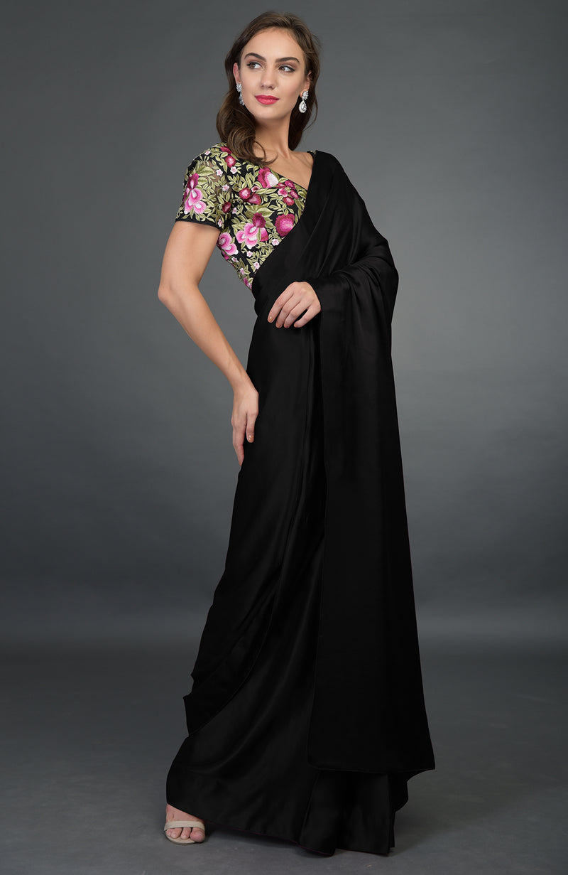 In Full Bloom Black Saree with Floral Embroidered Blouse